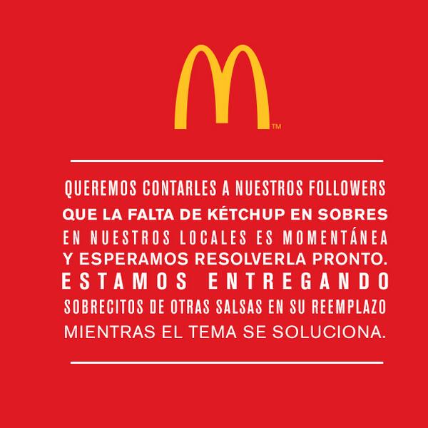 McDonalds Argentina para ofrecer ketchup a clientes