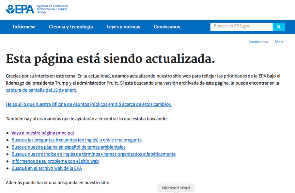 EPA Cambio climático 